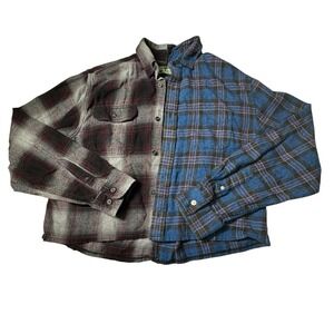 Cut‎ & Sew Garments Re-paved Shirt Flannel Button Up Crop Large See Measurements